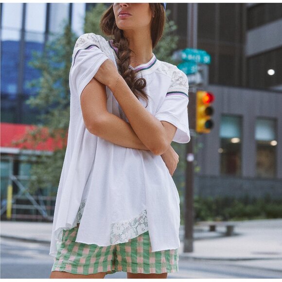 FREE PEOPLE Get Free Seersucker Pull On Shorts / Exotic Lime Combo - Picture 12 of 13